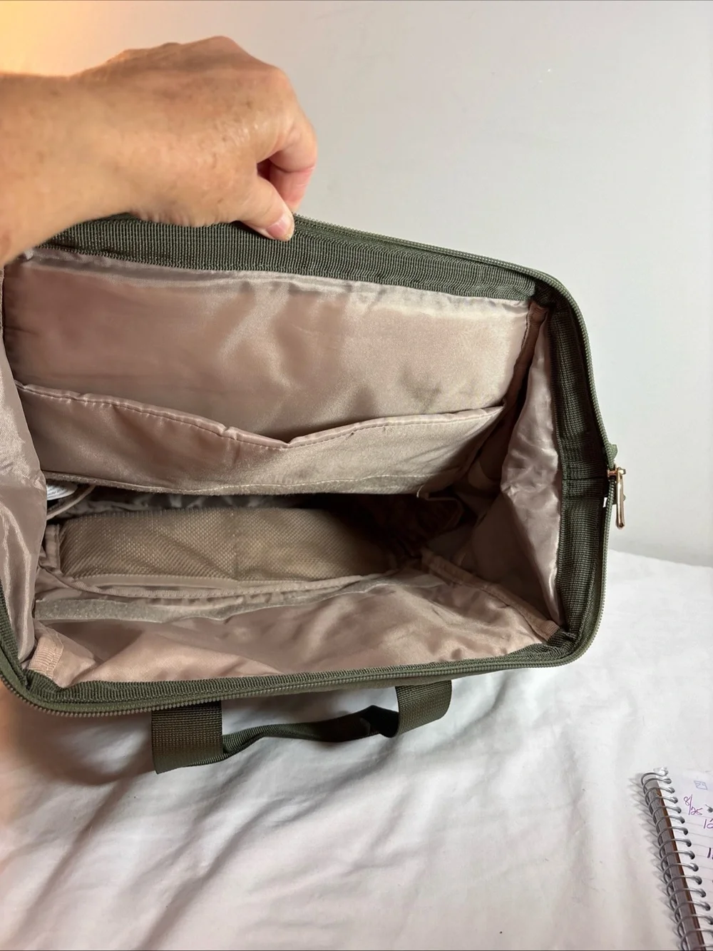 Mommore Brand Olive Green Canvas Travel Backpack with Brown Trim